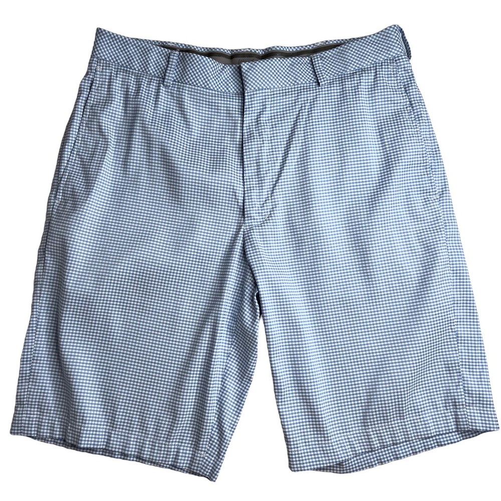 WALTER HAGEN Baby Blue Gingham Flat Front Stretch Golf Shorts 32 Classic Preppy